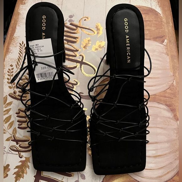 GOOD AMERICAN BLACK NEOPRENE CAGED MULE - Picture 4 of 6